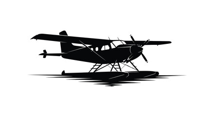 Black floatplane against a white background a striking silhouette high quality © MdShifulIslam