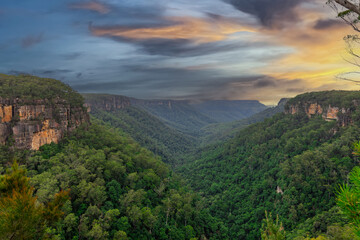 Beautiful flowing River in Fitzroy water Falls in Bowral NSW Australia beautiful colourful cloudy skies lovely waterfalls
