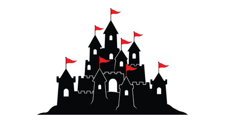 Dramatic black castle with red flags flying a striking silhouette © MdShifulIslam