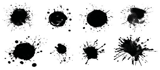 Fototapeta premium Abstract black grunge brush stroke set with ink paint splatter texture. vintage rough dirty old artistic background design.
