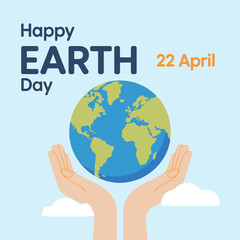 Earth Day illustration with hands holding the globe on clouds  environmental awareness