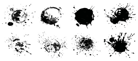 Fototapeta premium Abstract black grunge brush stroke set with ink paint splatter texture. vintage rough dirty old artistic background design.