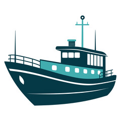 Obraz premium Fishing Boat Vector Illustration – Minimal Marine Vessel Flat Design
