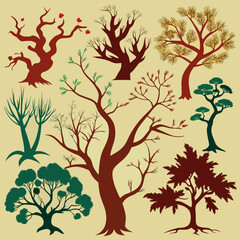 Obraz premium Decorative Autumn Tree Illustration Set – Stylized Seasonal Nature Vector Collection