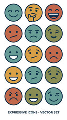 Fototapeta premium Set of expressive emoji icons with various emotions.