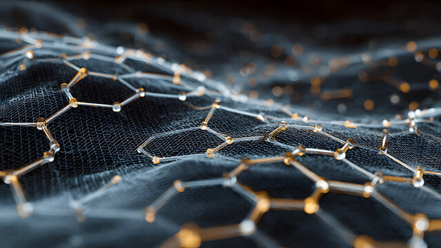 Smooth geometric surface composed of hexagonal mesh representing structured data visualization