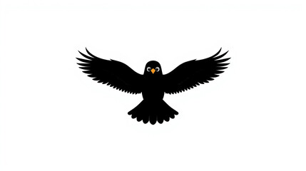 Obraz premium Simple Cartoon Bird Flying with Wings Wide Open – Clean Black Silhouette Animal Shadow on White Background