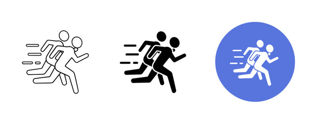 Fototapeta premium Dynamic runners icons: outline, filled, and blue circle variations