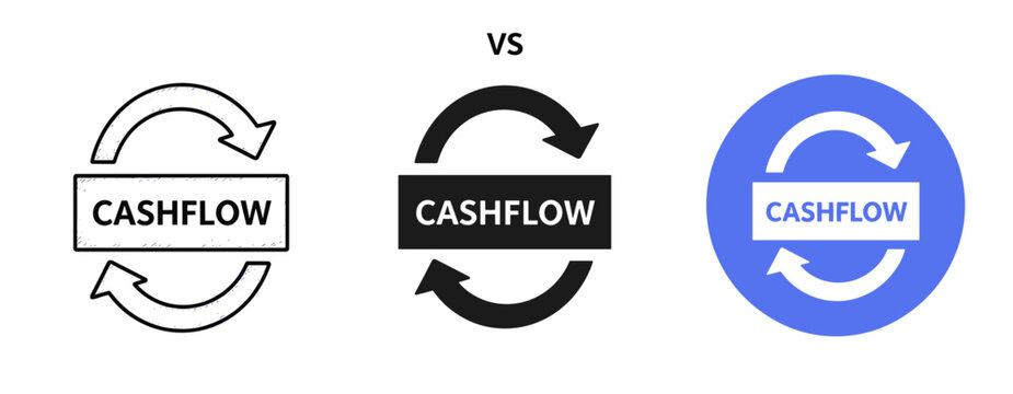 Comparison of three cashflow icons with different styles and colors