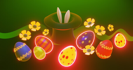 Happy Easter holiday banner. Greeting banner. 3d render. Space for text.