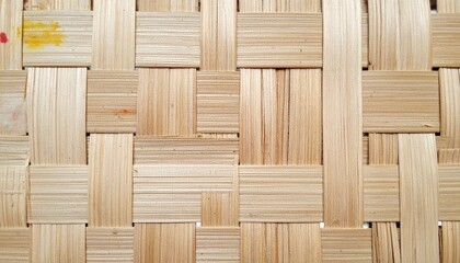 Close-up woven bamboo mat with checkerboard pattern.