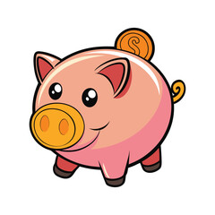Fototapeta premium Cute pink vector piggy bank illustration with a shiny gold coin slot, isolated on a transparent background, perfect for financial icons or saving concepts.