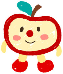 Cute cartoon red apple with a happy face and green leaf