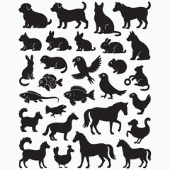 Cute Pet Animal Silhouettes &ndash; 30 Dog Cat & Small Pets Vector Icons for Branding