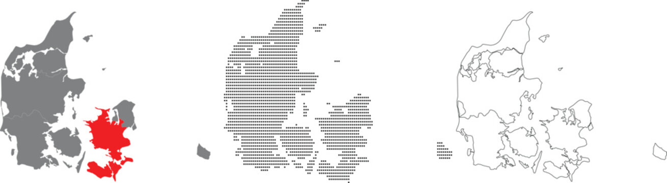 Denmark Map Vector Illustration with Regional Highlights and Dotted Patterns