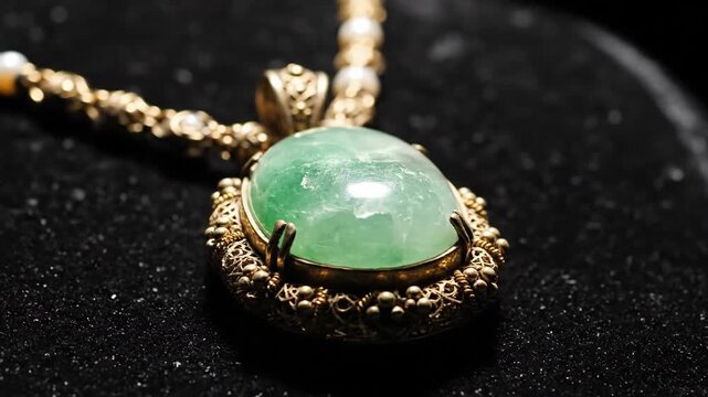 Ornate Gold Pendant with Translucent Green Gemstone