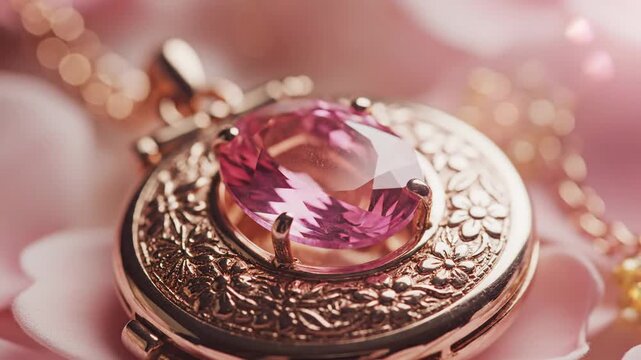 Ornate Rose Gold Pendant with Pink Spinel Gemstone