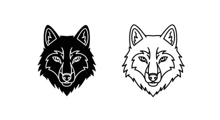 Obraz premium Wolf and fox heads illustration, black and white animal art, nature design Vector
