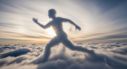 Fototapeta premium Ethereal cloud hands reaching out in a serene blue sky