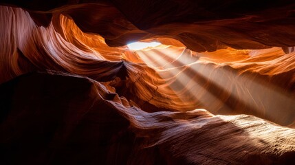 Obraz premium Dramatic red rock canyon with sunbeam and dust in Lower Antelope Canyon Arizona, Navajo Nation territory landscape, sandstone formations and desert travel destination