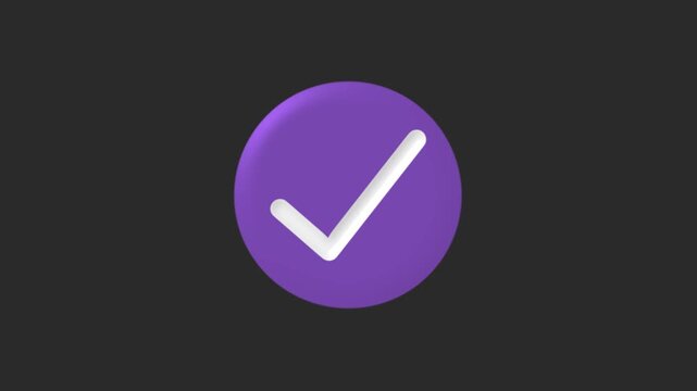 Green circle on white check mark for successful completion icon.A simple purple circle chake mark animation on black background digital interface animated.