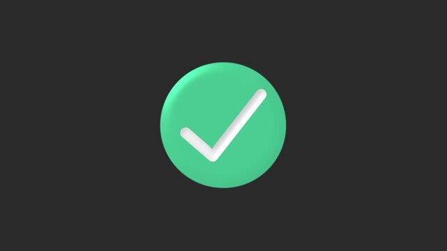 Green circle on white check mark for successful completion icon.A simple green circle chake mark animation on black background digital interface animated.