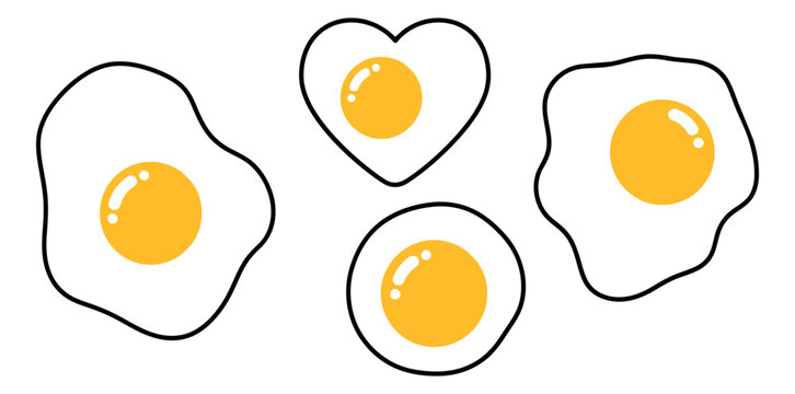 Minimalist line art fried egg set featuring various shapes like a heart, round, and organic forms for breakfast and food designs