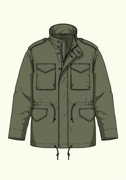 Detailed technical vector illustration of men's military green M65 jacket