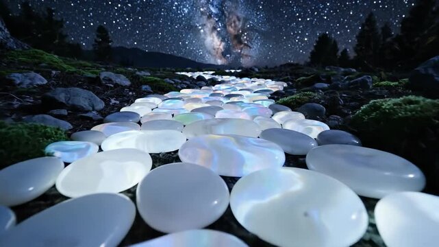 Moonstone Path Glows Under Starry Night Sky