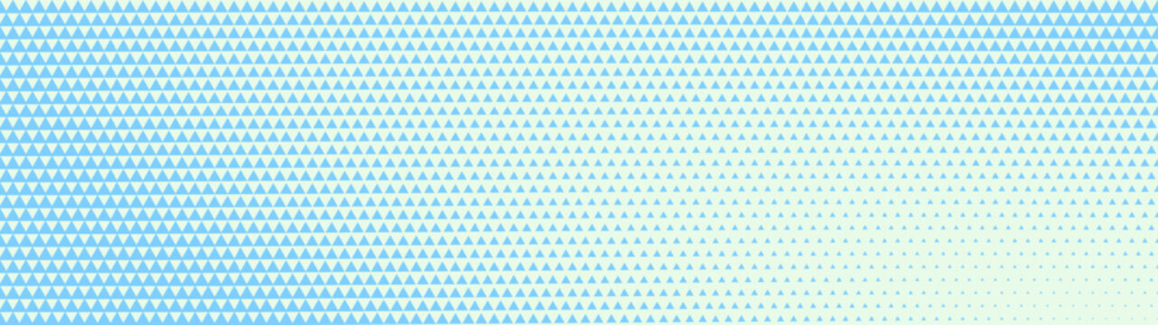 Checkered blue triangles grid halftone pattern faded texture ultra wide 32:9 aspect ratio vector light abstract background. Half tone chequered triangular structure panoramic format classy abstraction