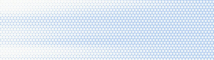 Triangles hexagonal grid halftone pattern smooth blurred texture ultra wide 32:9 aspect ratio white blue vector abstract background. Half tone mod graphic panoramic ultrawide format light abstraction