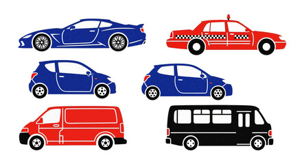 Collection of colorful car illustrations for transportation and design projects