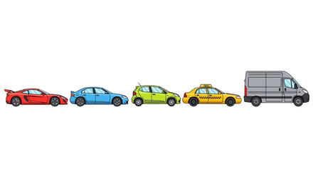 Collection of colorful cartoon cars isolated on white background