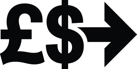 Obraz premium Currency exchange illustration featuring British pound symbol, US dollar sign, and rightward arrow representing conversion, finance, banking, and international economic transactions graphics