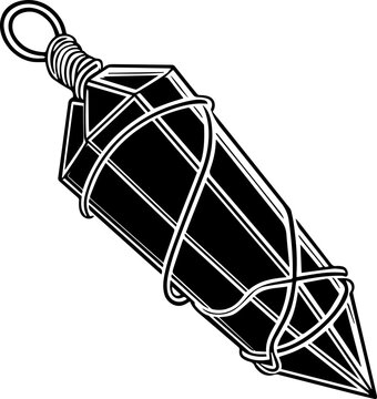 Monochrome Vector Crystal Pendant Gemstone Outline Wrapped in Cord