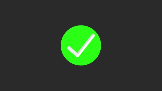Green circle on white check mark for successful completion icon.A simple green circle chake mark animation on black background digital interface animated.