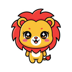 A cute cartoon lion with a big mane and a happy face Vector