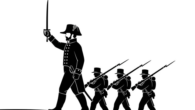 Military Officer Leading Soldiers with Rifles.