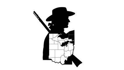 Obraz premium Hunter Silhouette with Rifle and Map.