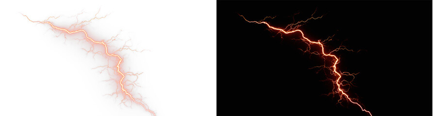 Red lightning bolts PNG. Electric energy discharge effect red sparkling line © Alehandro