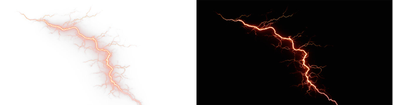 Red lightning bolts PNG. Electric energy discharge effect red sparkling line