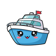 A cartoon blue boat with a smiling face Vector