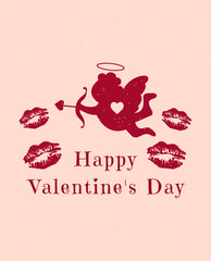Illustration for Valentine's Day with Cupid on a light pink background.