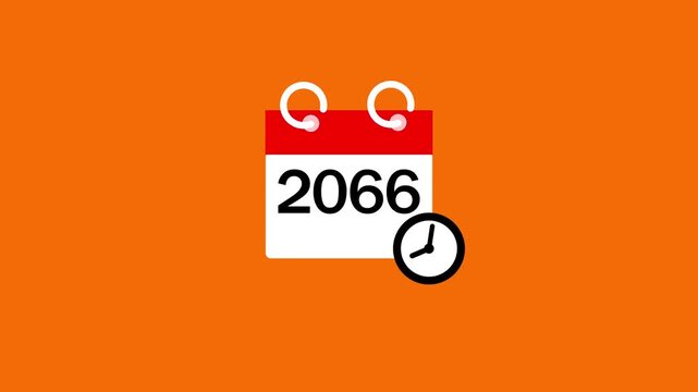 2066 calendar page icon animation. Clock countdown icon 4k video. 2066 number animated background.