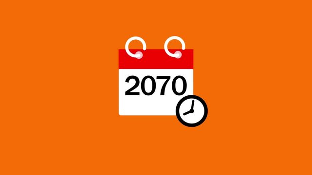 2070 calendar page icon animation. Clock countdown icon 4k video. 2070 number animated background.
