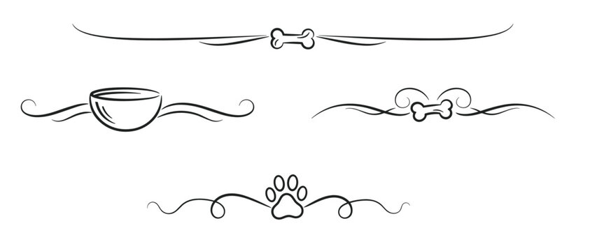 Decorative pet elements with bones, bowl, and paw prints for design