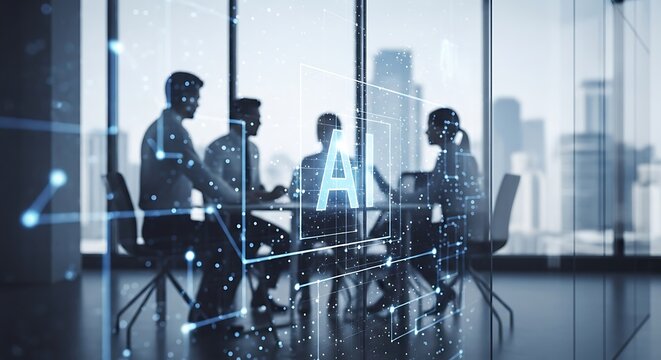Artificial intelligence meeting in modern office with professionals discussing