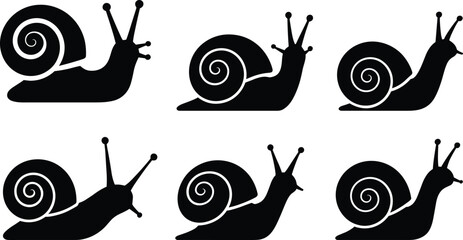 Snail silhouette collection isolated on white background, cute slow animal vector set for logo design, nature icon, minimal wildlife illustration bundle © Sarmin Creatives