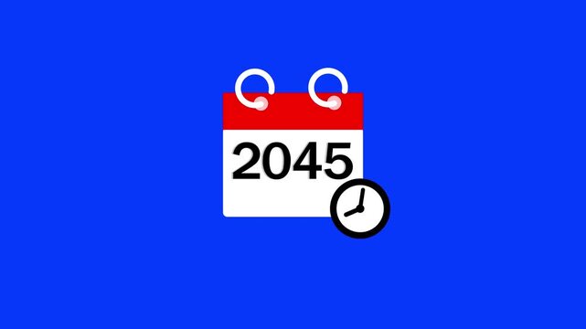 2045 calendar page icon animation. Clock countdown icon 4k video. 2045 number animated background.
