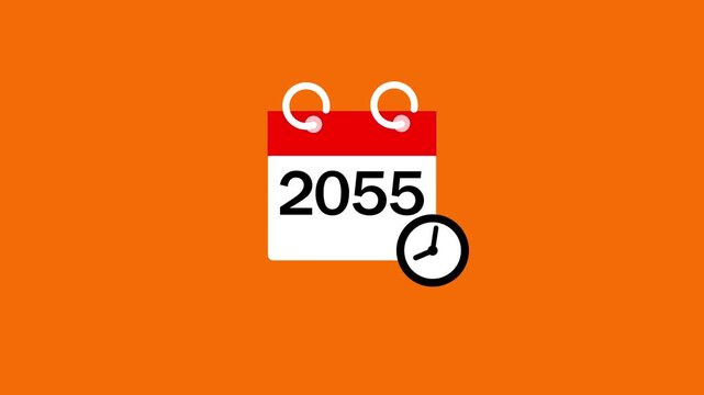 2055 calendar page icon animation. Clock countdown icon 4k video. 2055 number animated background.